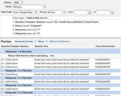 Building the Report for Number of Credit Hours with the Classic Report Builder view