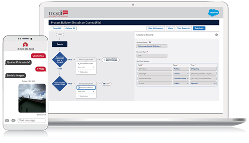 AI mockup with salesforce ui and cell_phone_text_message_conversation_with_mms