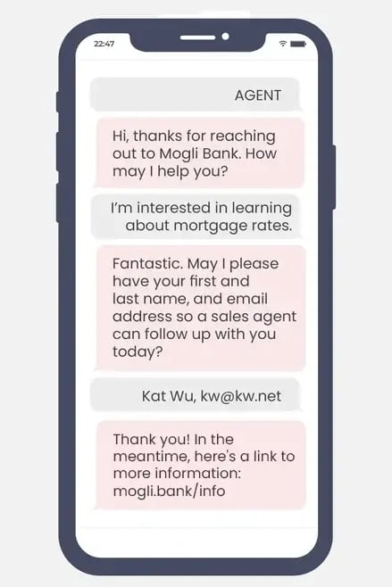 An example of automated replies triggered by specific customer responses.