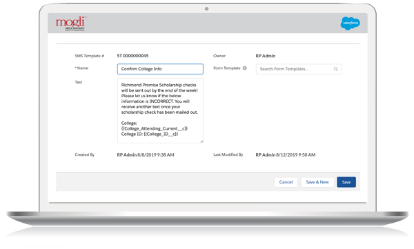 Richmond promise college scholarship automation using mogli text messaging from salesforce