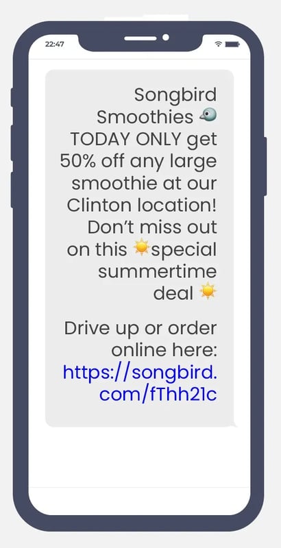 Example promotional SMS marketing text message