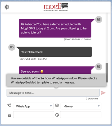 Mogli WhatsApp functionality from Salesforce using approved templates