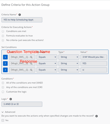 Define criteria to trigger email alert off question response