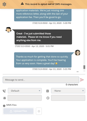  Mogli SMS one-to-one conversation opt-out view in Salesforce UI