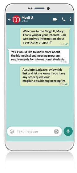 Mogli's WhatsApp functionality for higher ed, directly in Salesforce