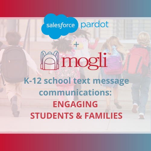 Pardot for K-12 school communications: engaging students & families with text messaging article thumbnail with children carrying backpacks running
