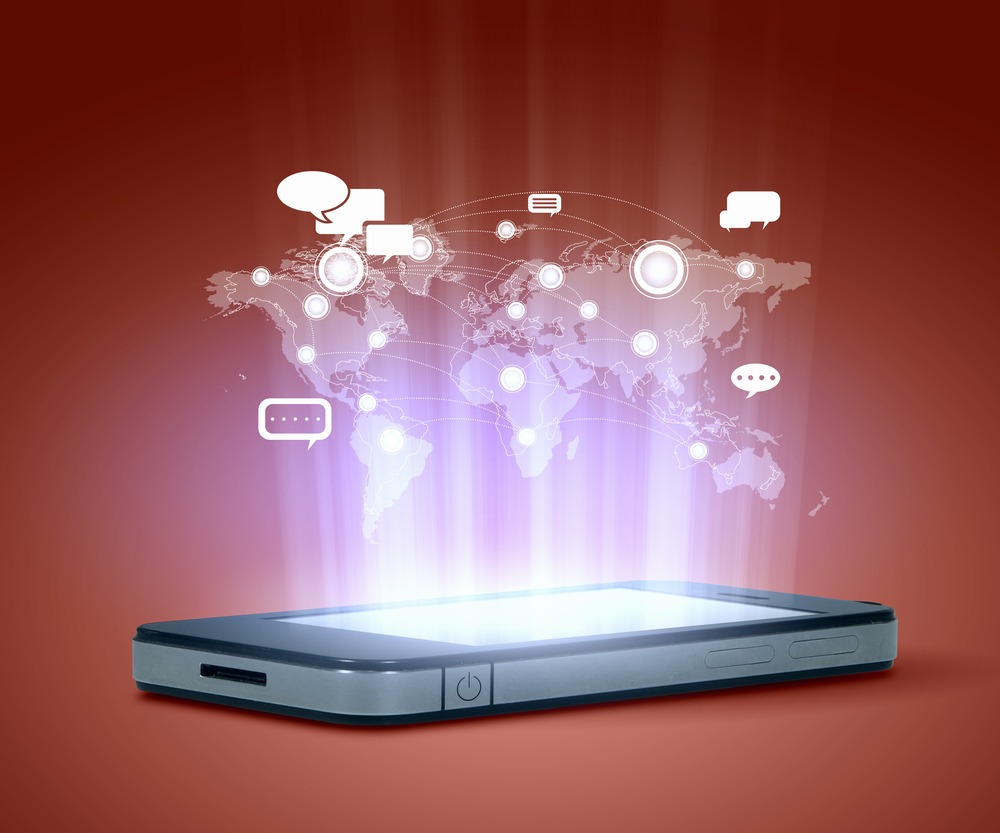 Modern communication technology illustration with mobile phone and high tech background-1